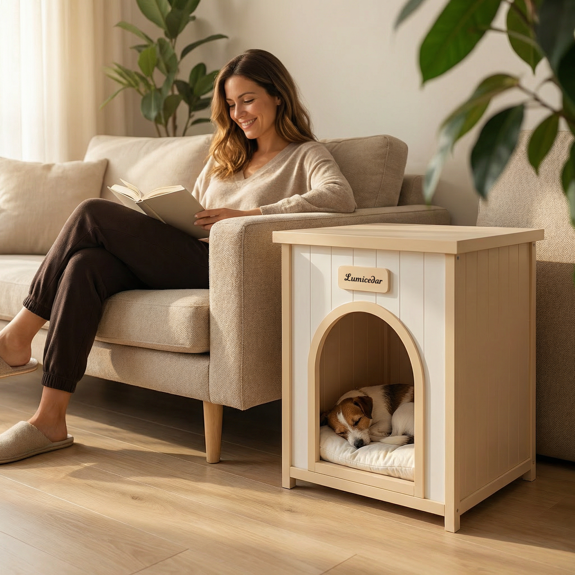 Modern Indoor Wooden Dog House with Removable Cushion – Solid Cedar Pet House for Small Dogs & Cats, Furniture-Grade Scandinavian Design image 6