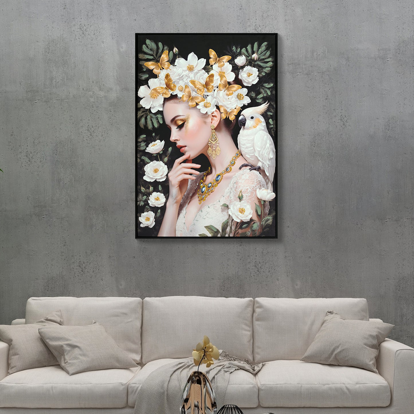 Beauty Posters Beauty lady Wall Art Gold and White Floral Canvas Artwork for Living Room Modern Photo Prints for Home 24x36 Inch Bedroom Pictures Wall Decor image 1