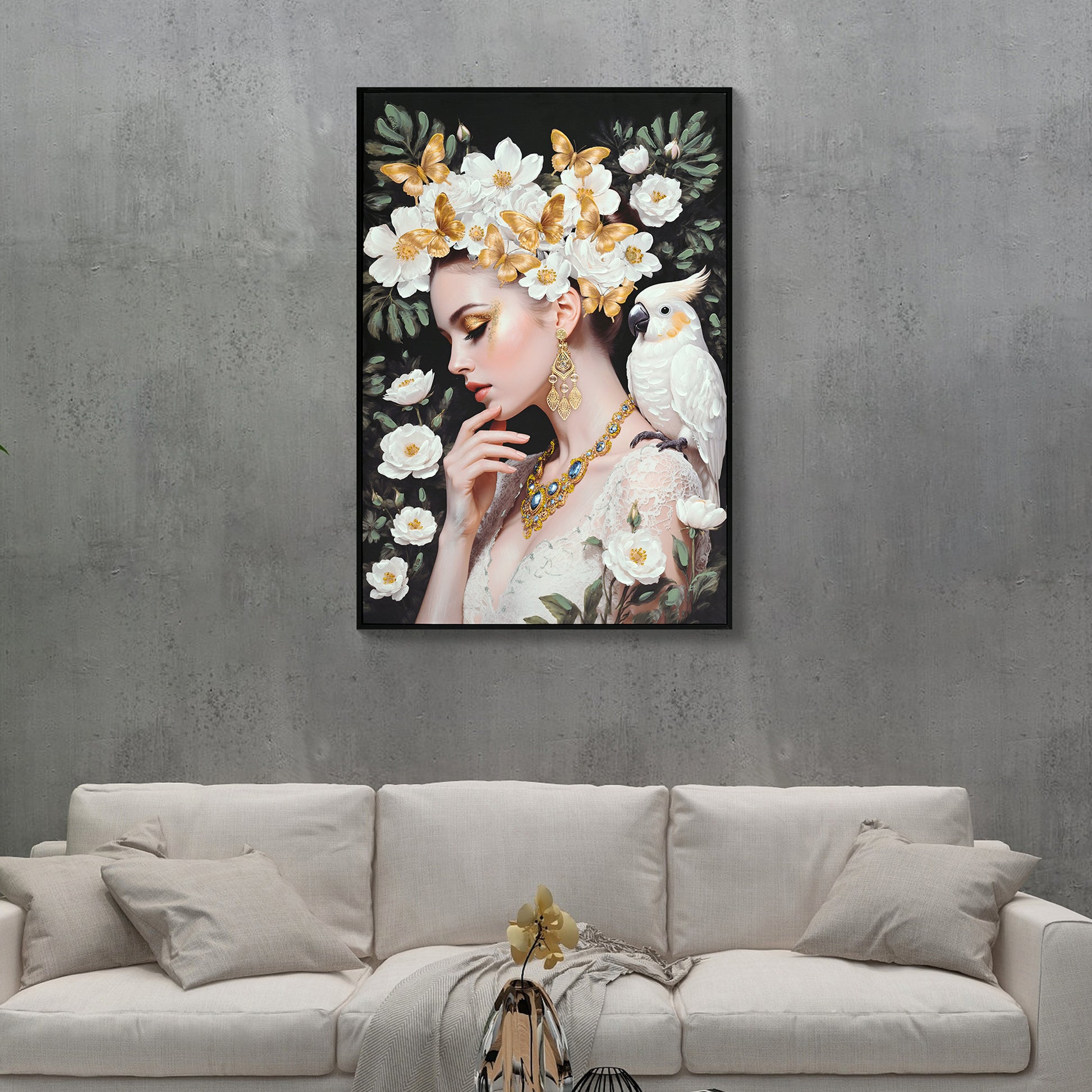 Beauty Posters Beauty lady Wall Art Gold and White Floral Canvas Artwork for Living Room Modern Photo Prints for Home 24x36 Inch Bedroom Pictures Wall Decor image 1