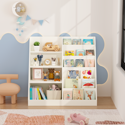 Kids Bookshelf and Toy Storage Organizer, Multifunctional 4 Tier Wooden Kids Book Shelf with Bookcase Display Stand in Kids Room Playroom Nursery for Kids, Children, Toddlers (White) image 11