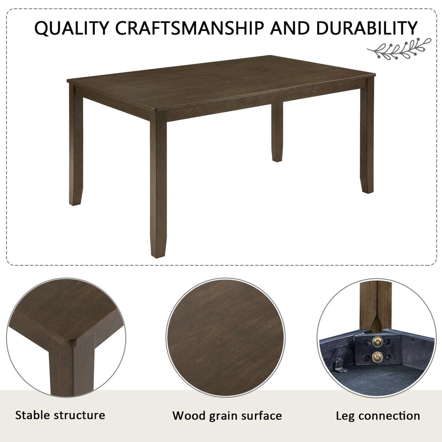 6-Piece Dining Table Set with Bench and Chairs, Wooden dining table set for 6 people, Farmhouse Rustic Style 6 Person Dining Table Set for Dining Room, Kitchen, Walnut image 4