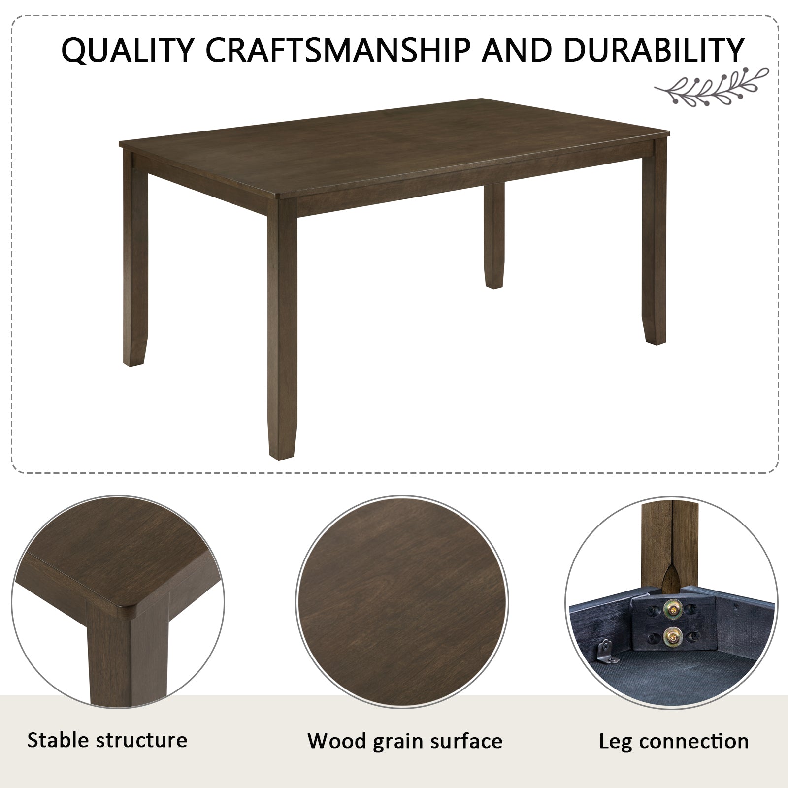 6-Piece Dining Table Set with Bench and Chairs, Wooden dining table set for 6 people, Farmhouse Rustic Style 6 Person Dining Table Set for Dining Room, Kitchen, Walnut image 4