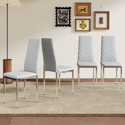 Modern Style Dining Chairs Set of 4 in Light Gray, Essential for Minimalist Homes.Meeting Family Dining Needs,PU Material Seat,Silver Metal Legs,Blending into Various Home Environments.W1151107274 image 2