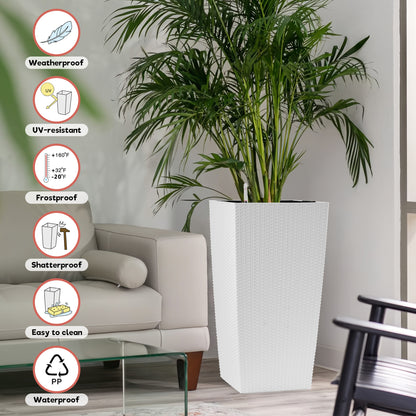 30 in Tall Large Flower Pots Planter with Self-Watering Drainage Holes&Inner Trays Indoor Outdoor Plant Pot with Drain Holes, Water Level Monitor, Inner Bucket for Garden, Patio, Porch, Backyard,White image 8