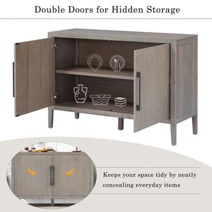 U_STYLE 47.25-Inch Farmhouse Sideboard with Pine Veneer and 2 Doors, Retro Buffet with Adjustable Feet, Minimalist Wooden Storage Cabinet with Metal Handles for Living Room, Kitchen image 8