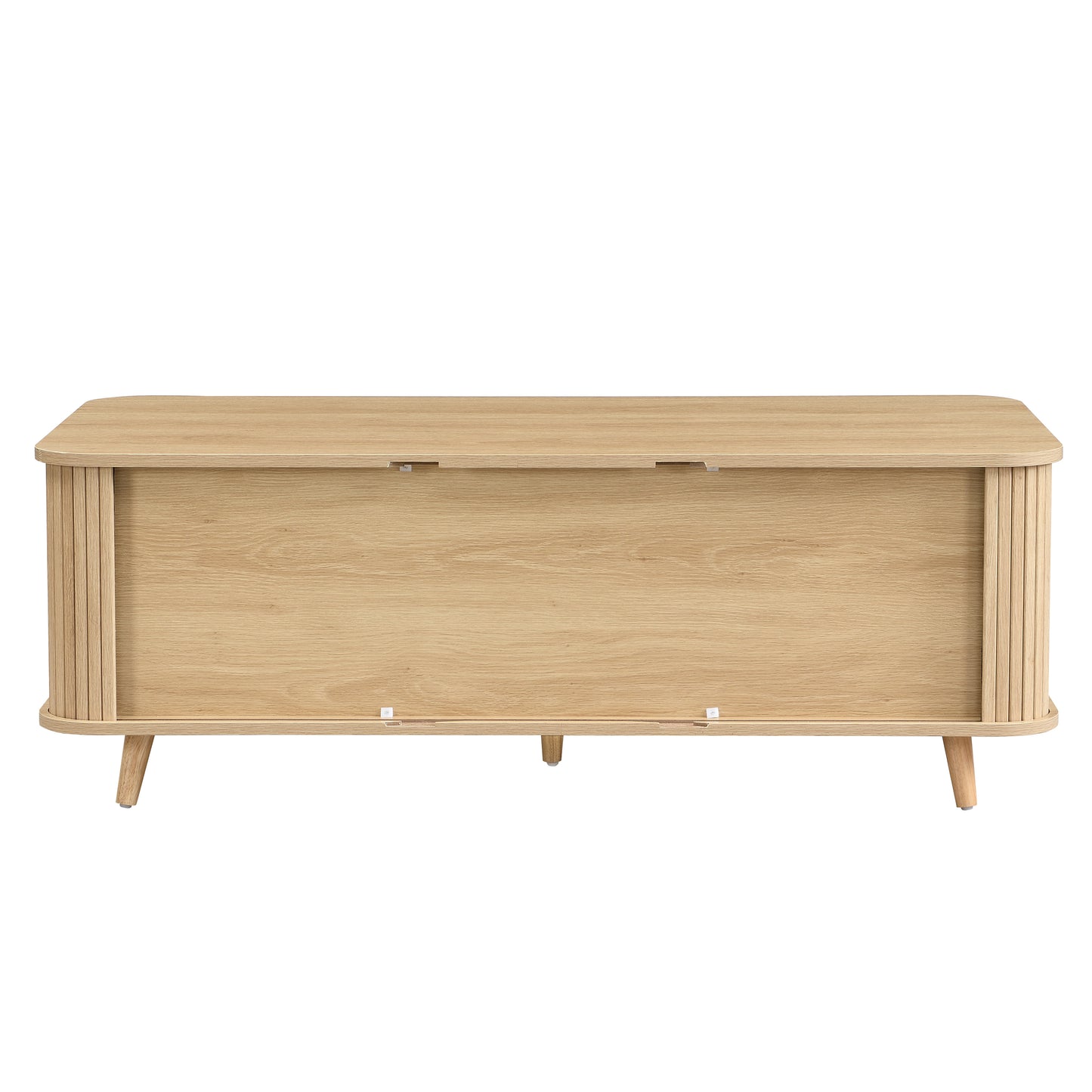 Mid-Century Modern Coffee Table with Storage: Natural Wood Finish, 2 Doors & 1 Drawer, For Living Room, Entertainment Center, Home Theater image 11