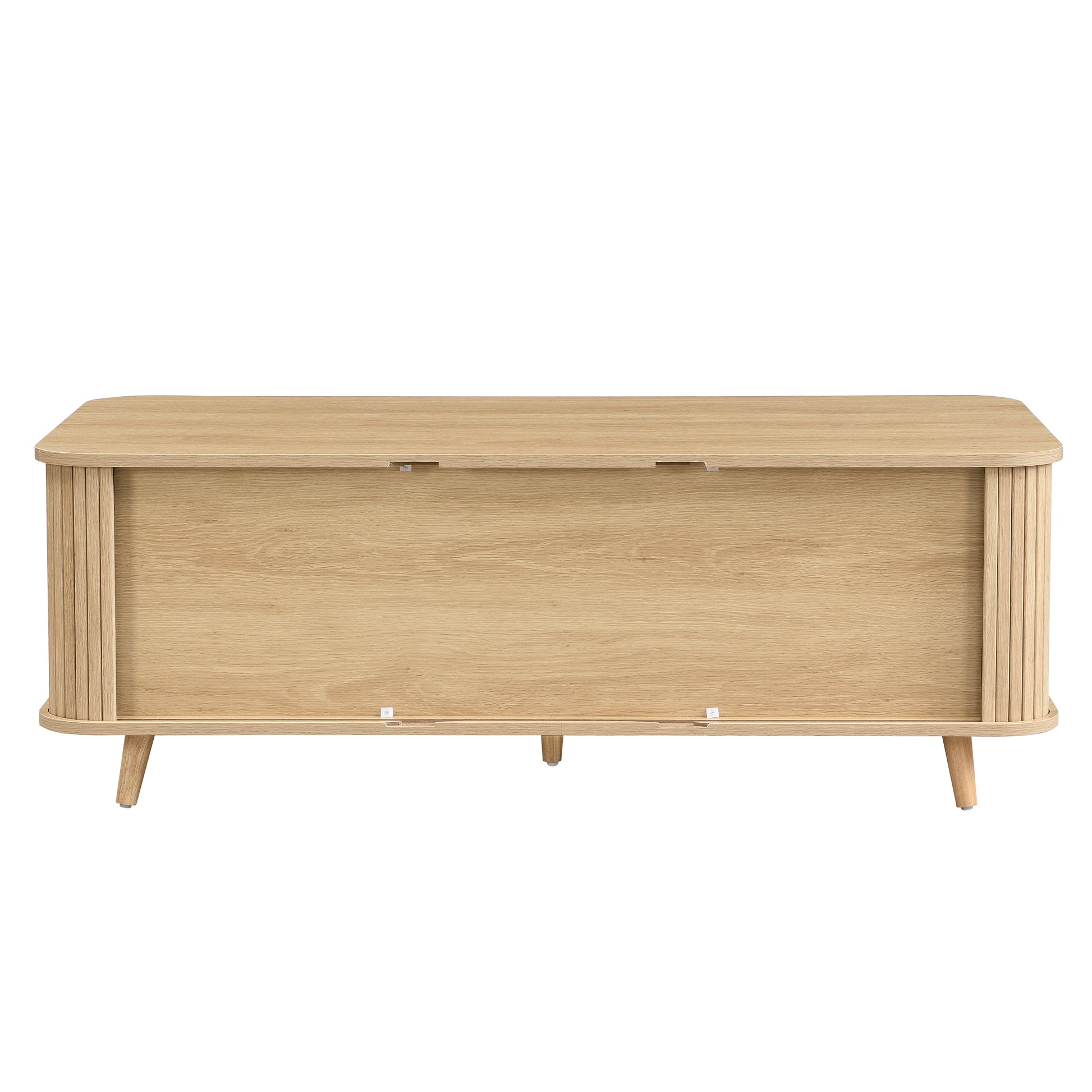 Mid-Century Modern Coffee Table with Storage: Natural Wood Finish, 2 Doors & 1 Drawer, For Living Room, Entertainment Center, Home Theater image 11