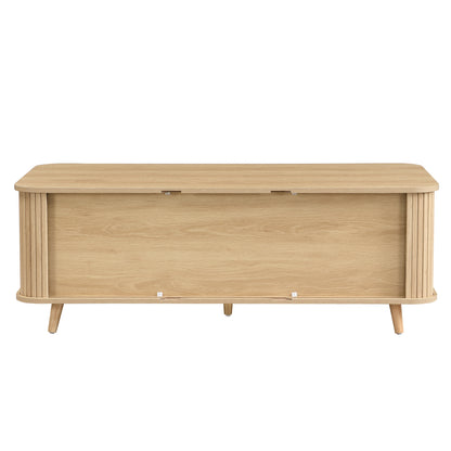 Mid-Century Modern Coffee Table with Storage: Natural Wood Finish, 2 Doors & 1 Drawer, For Living Room, Entertainment Center, Home Theater image 11