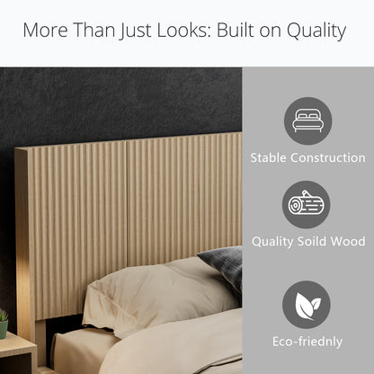 Modern Farmhouse Wood Headboard King Size 80.2 in Wide Wall Mounted Fluted Panel Wingback - Natural oak image 8