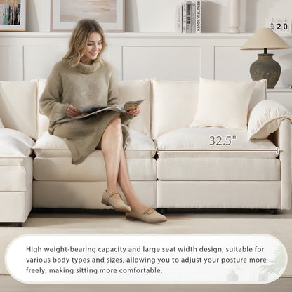 [NEW SKU of N723S0687W]103" Chenille Modular Sectional Sofa with Deep and Wide Seat, L Shaped Cloud Couch Set with Double Cushions, 4 Seat Sofa with Movable Ottoman, Oversized Indoor Furniture image 7