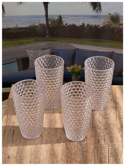 Diamond Cut Acrylic Glasses Drinking Set of 4 (19oz), Plastic Drinking Glasses, BPA Free Cocktail Glasses, Drinkware Set image 4