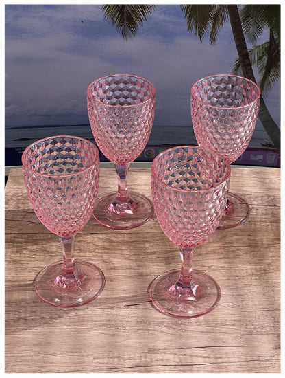 Diamond Cut Plastic Wine Glasses Set of 4 (12oz), BPA Free Acrylic Wine Glass Set, Unbreakable Red Wine Glasses, White W image 3