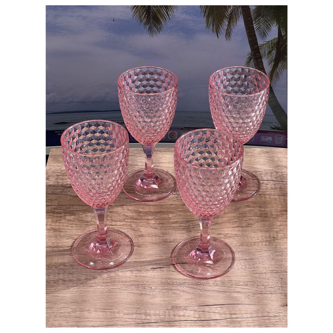 Diamond Cut Plastic Wine Glasses Set of 4 (12oz), BPA Free Acrylic Wine Glass Set, Unbreakable Red Wine Glasses, White W image 4