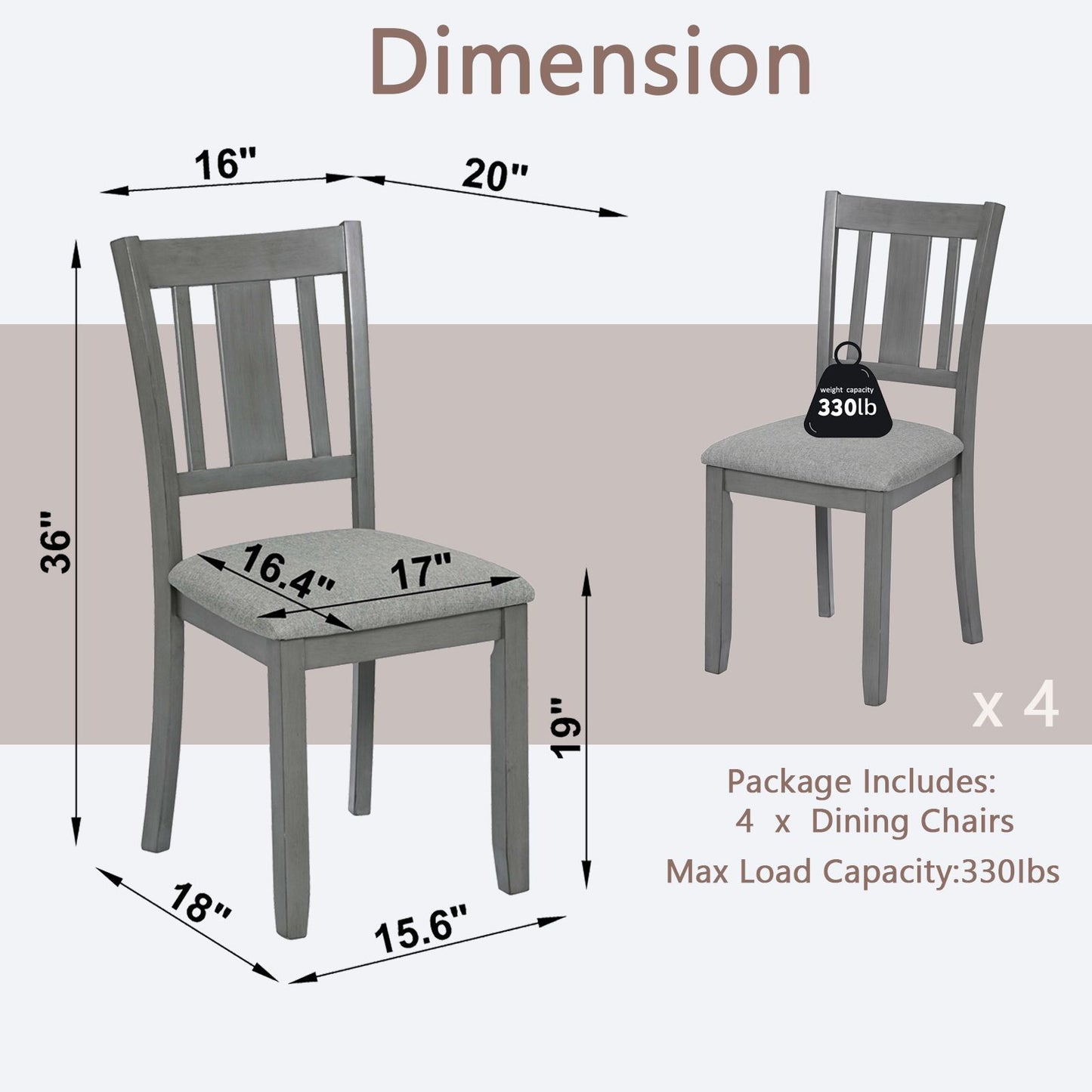 Dining Chairs Only, Wooden Dining Chairs Set of 4, Kitchen Chair with Padded Seat, Upholstered Side Chair for Dining Roo image 8