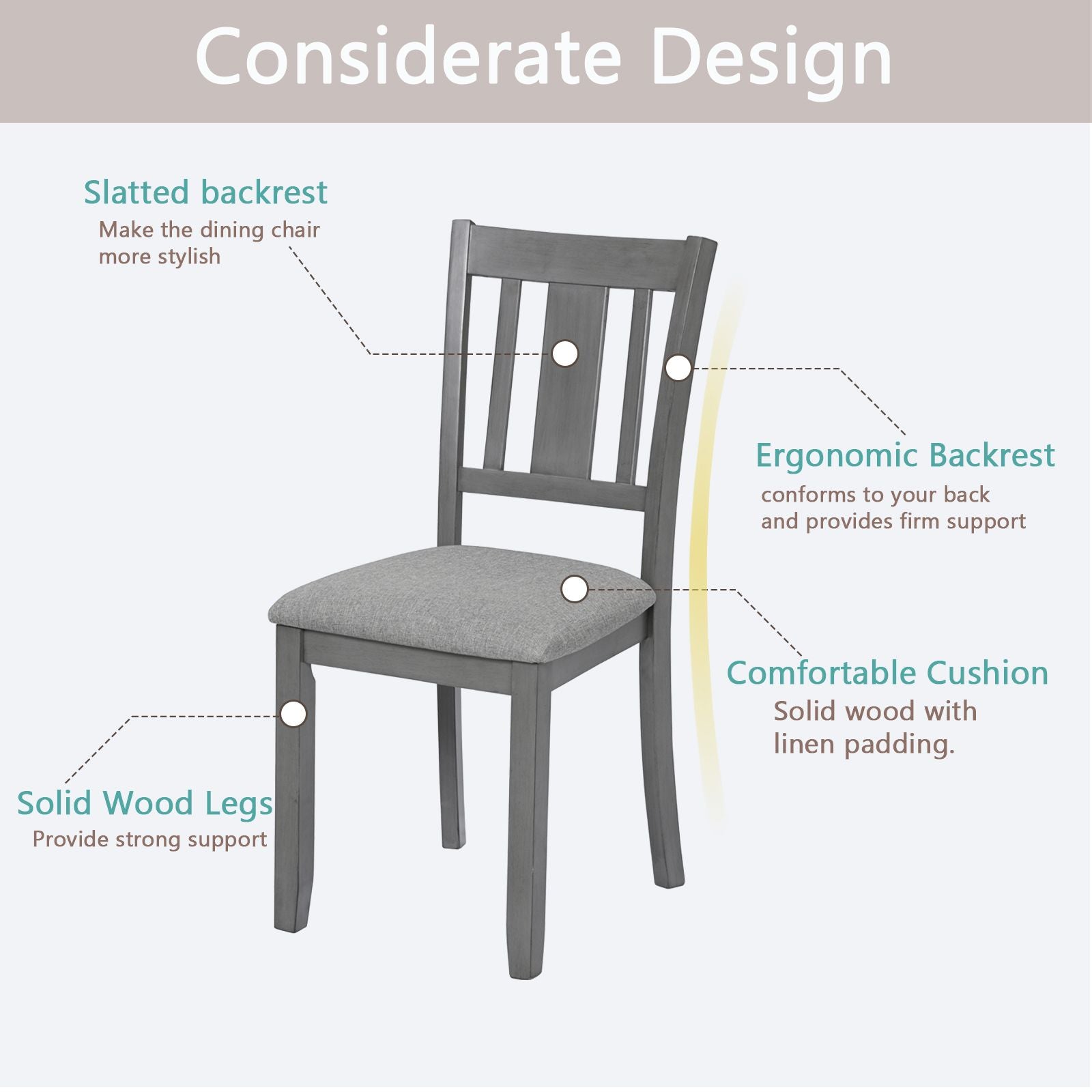 Dining Chairs Only, Wooden Dining Chairs Set of 4, Kitchen Chair with Padded Seat, Upholstered Side Chair for Dining Roo image 7