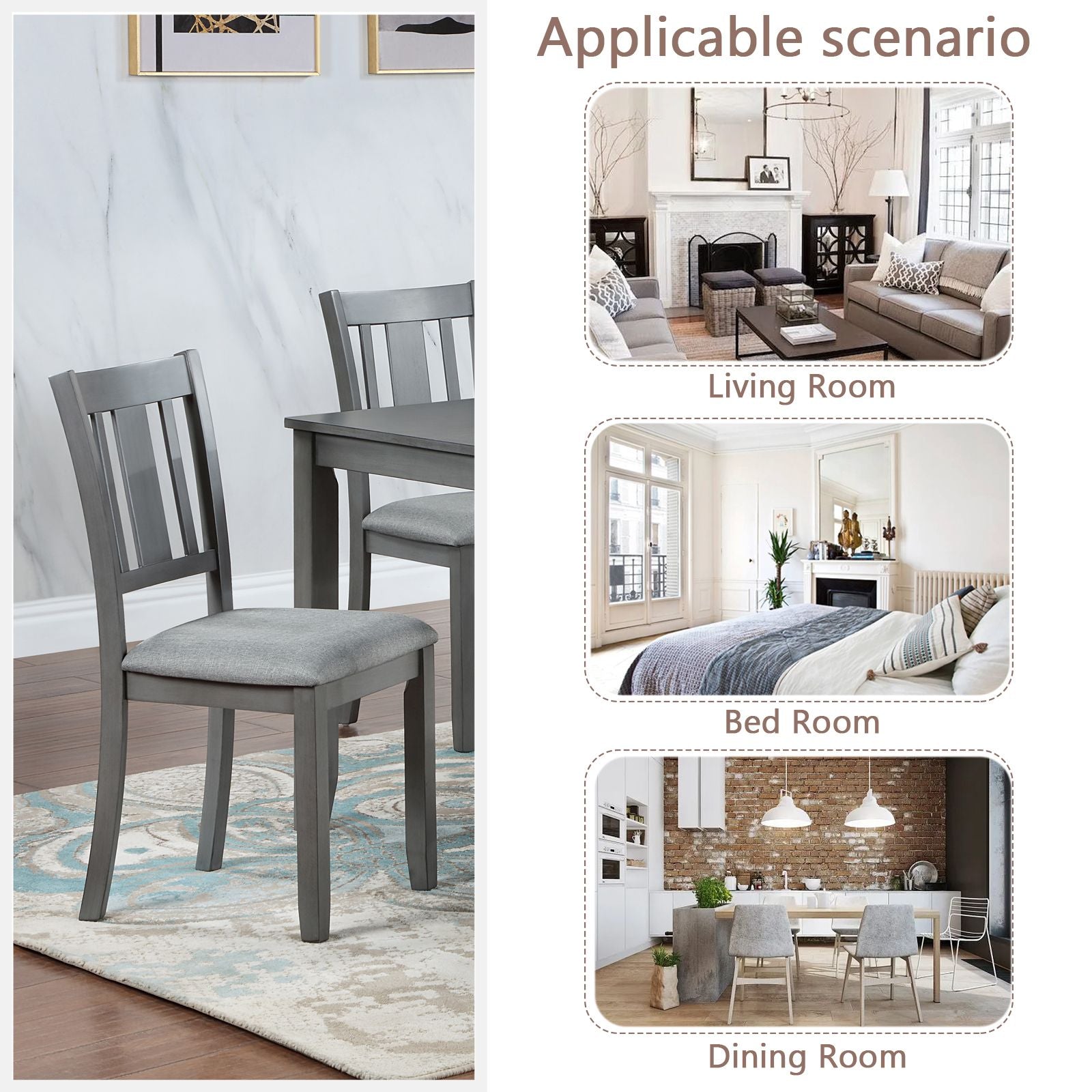 Dining Chairs Only, Wooden Dining Chairs Set of 4, Kitchen Chair with Padded Seat, Upholstered Side Chair for Dining Roo image 6