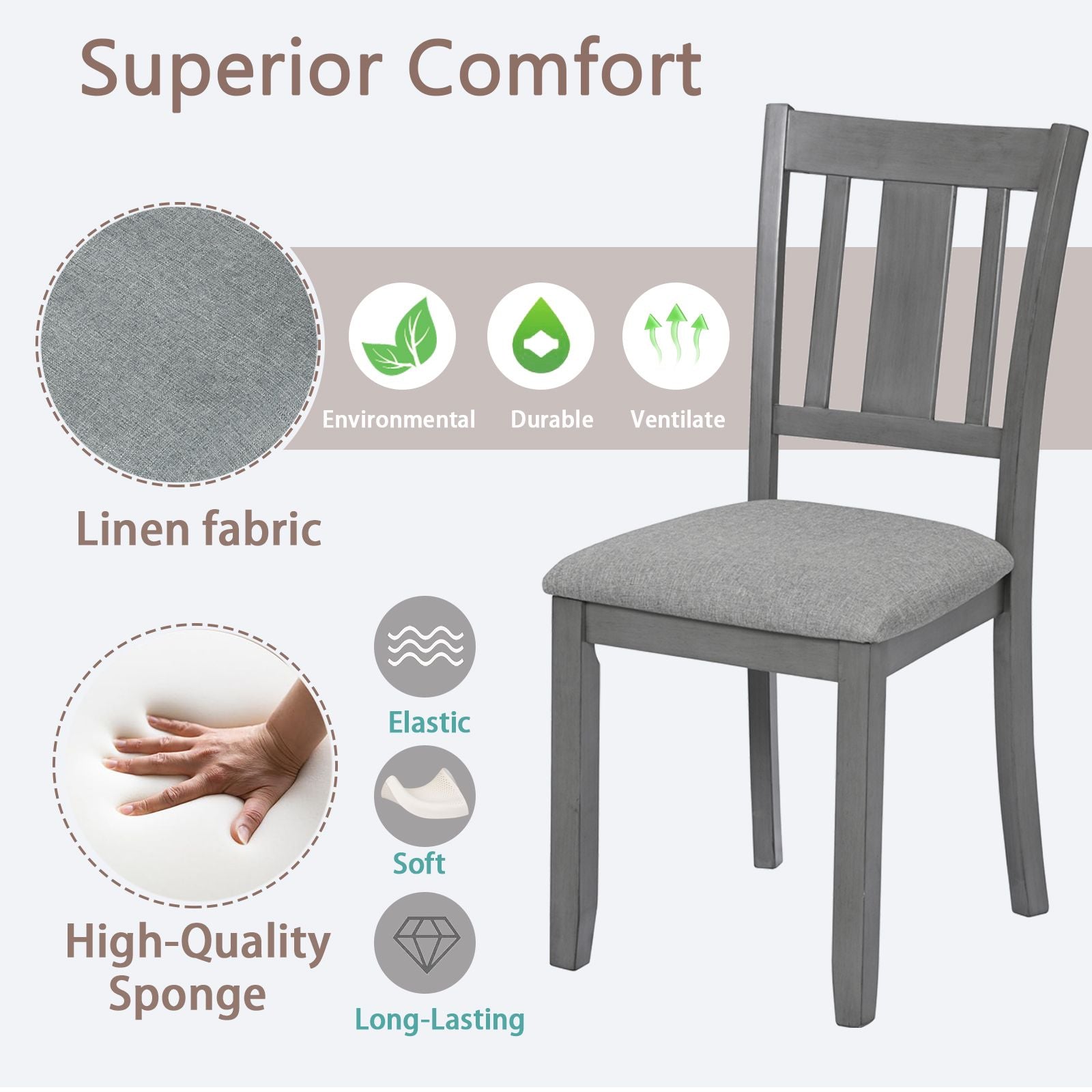 Dining Chairs Only, Wooden Dining Chairs Set of 4, Kitchen Chair with Padded Seat, Upholstered Side Chair for Dining Roo image 5