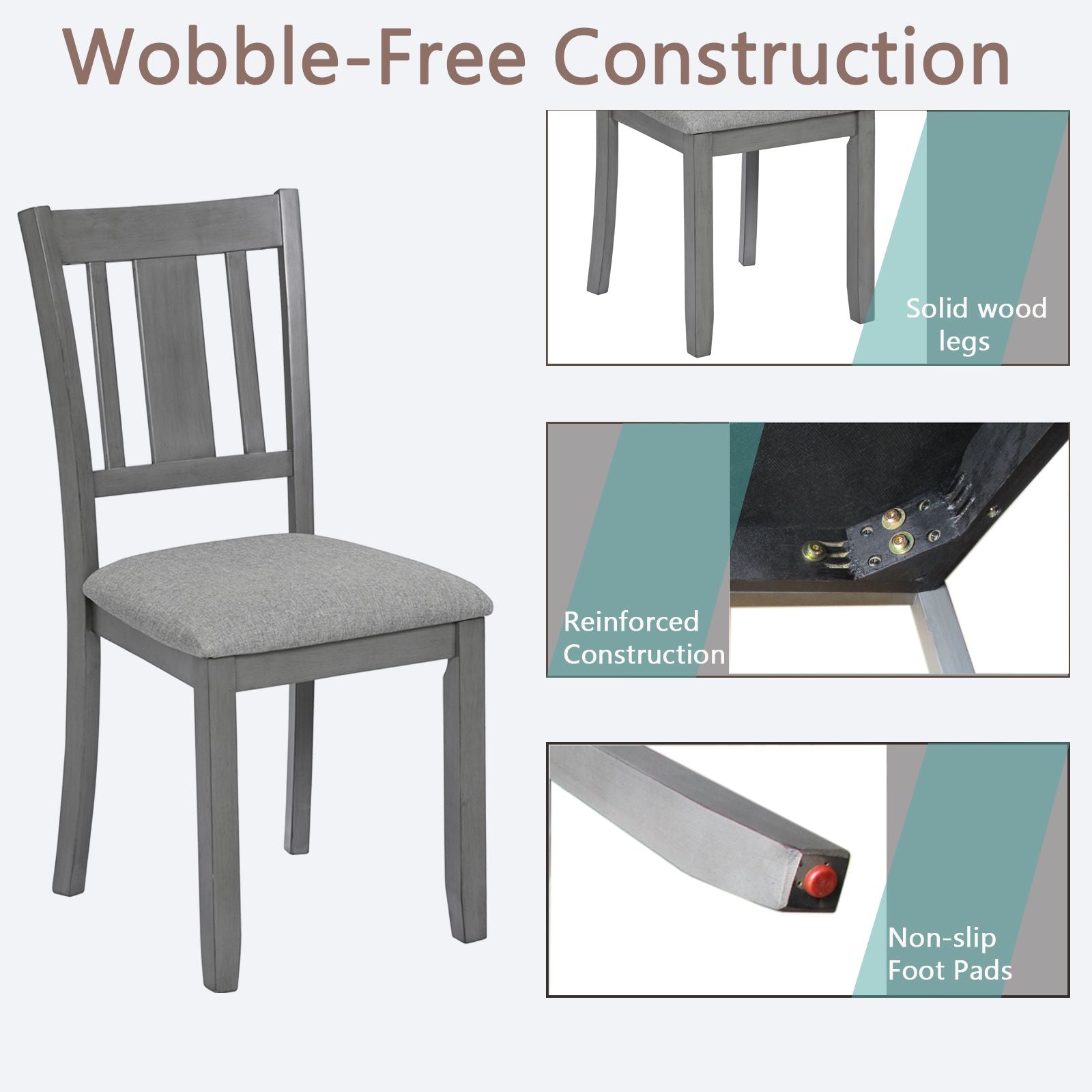 Dining Chairs Only, Wooden Dining Chairs Set of 4, Kitchen Chair with Padded Seat, Upholstered Side Chair for Dining Roo image 4