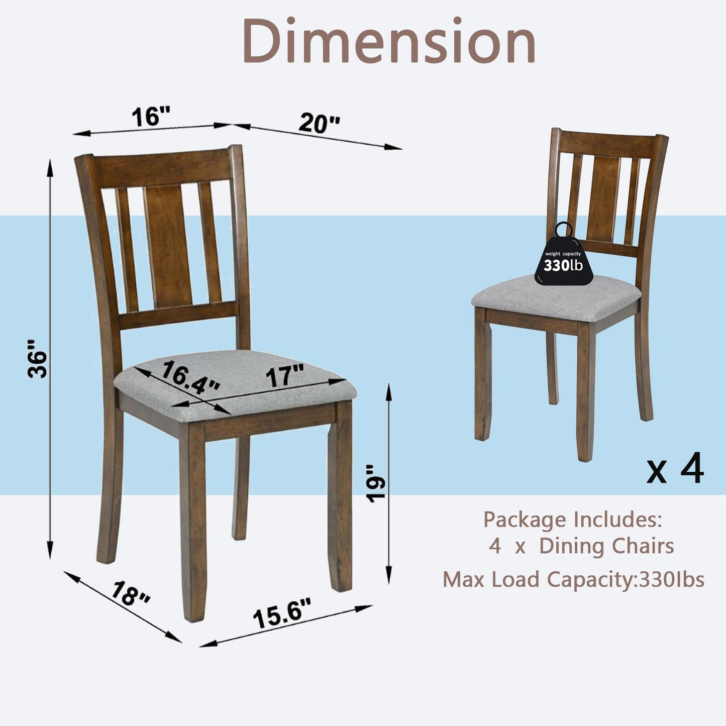 Dining Chairs Only, Wooden Dining Chairs Set of 4, Kitchen Chair with Padded Seat, Upholstered Side Chair for Dining Roo image 8