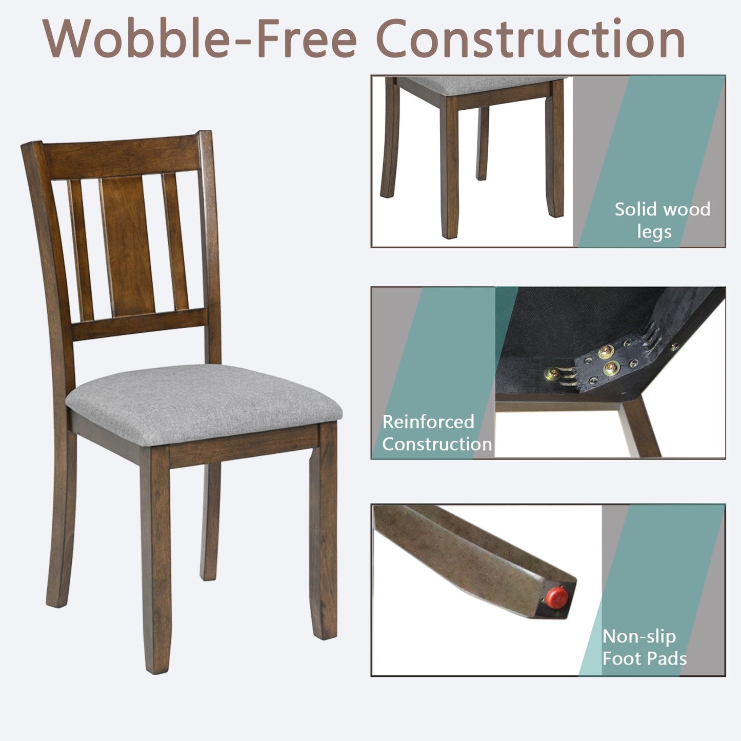 Dining Chairs Only, Wooden Dining Chairs Set of 4, Kitchen Chair with Padded Seat, Upholstered Side Chair for Dining Roo image 4