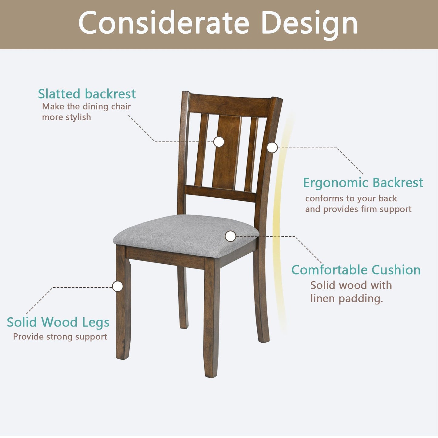 Dining Chairs Only, Wooden Dining Chairs Set of 4, Kitchen Chair with Padded Seat, Upholstered Side Chair for Dining Roo image 7