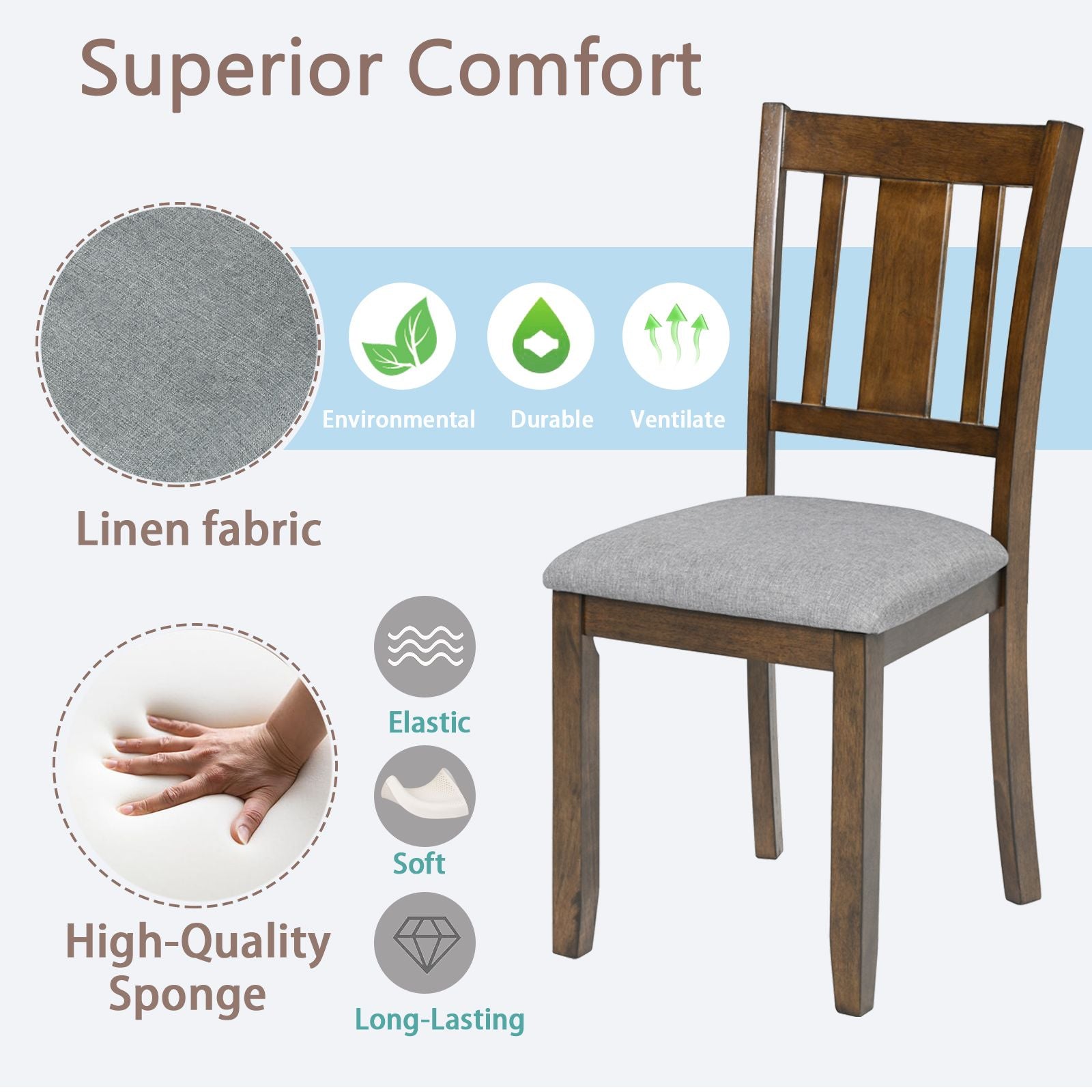 Dining Chairs Only, Wooden Dining Chairs Set of 4, Kitchen Chair with Padded Seat, Upholstered Side Chair for Dining Roo image 5
