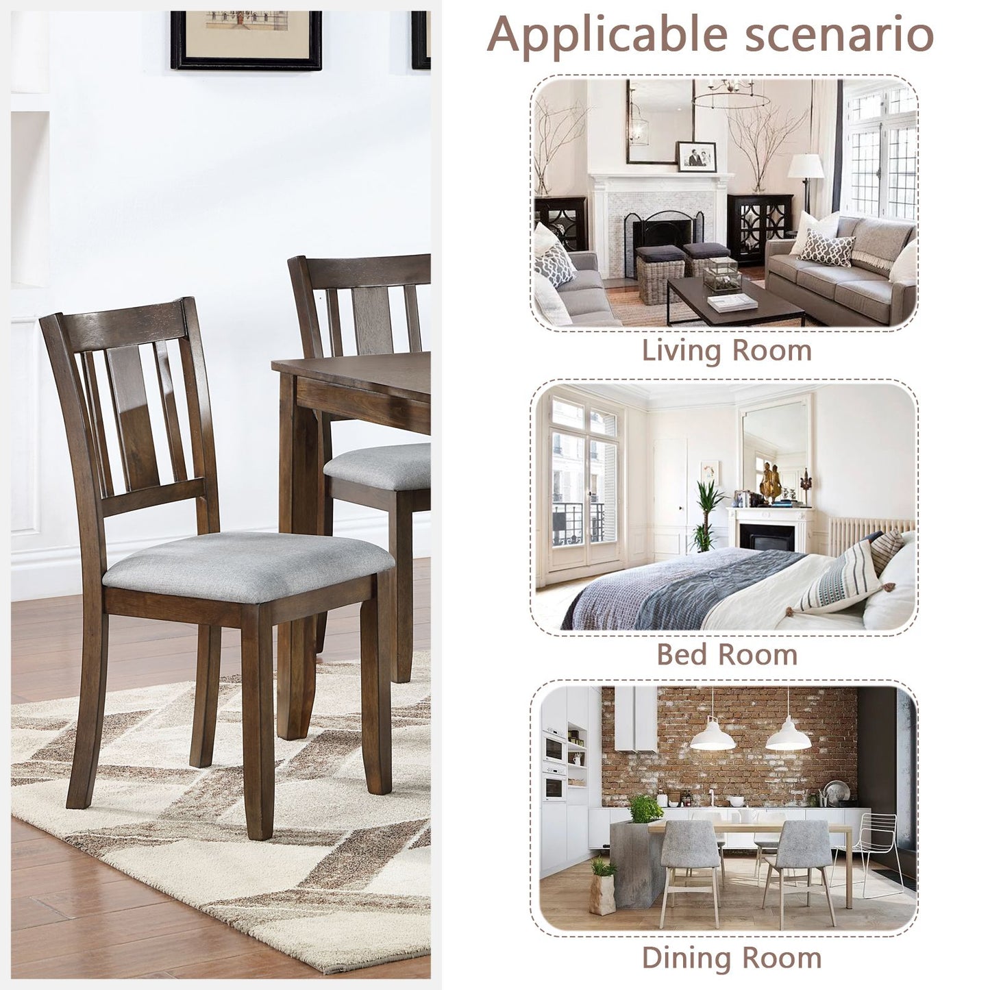 Dining Chairs Only, Wooden Dining Chairs Set of 4, Kitchen Chair with Padded Seat, Upholstered Side Chair for Dining Roo image 6