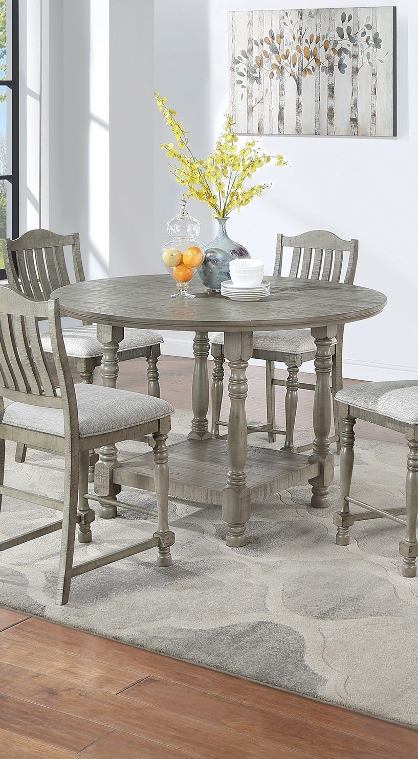 Dining Table 4x High Chairs 5pcs Counter Height Dining Set Light Grey Finish Dining Room Furniture Plush Upholstered Fab image 13