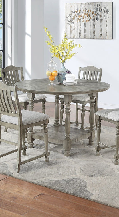 Dining Table 4x High Chairs 5pcs Counter Height Dining Set Light Grey Finish Dining Room Furniture Plush Upholstered Fab image 13