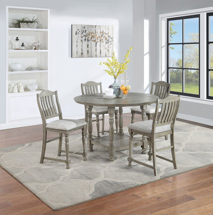 Dining Table 4x High Chairs 5pcs Counter Height Dining Set Light Grey Finish Dining Room Furniture Plush Upholstered Fab image 1
