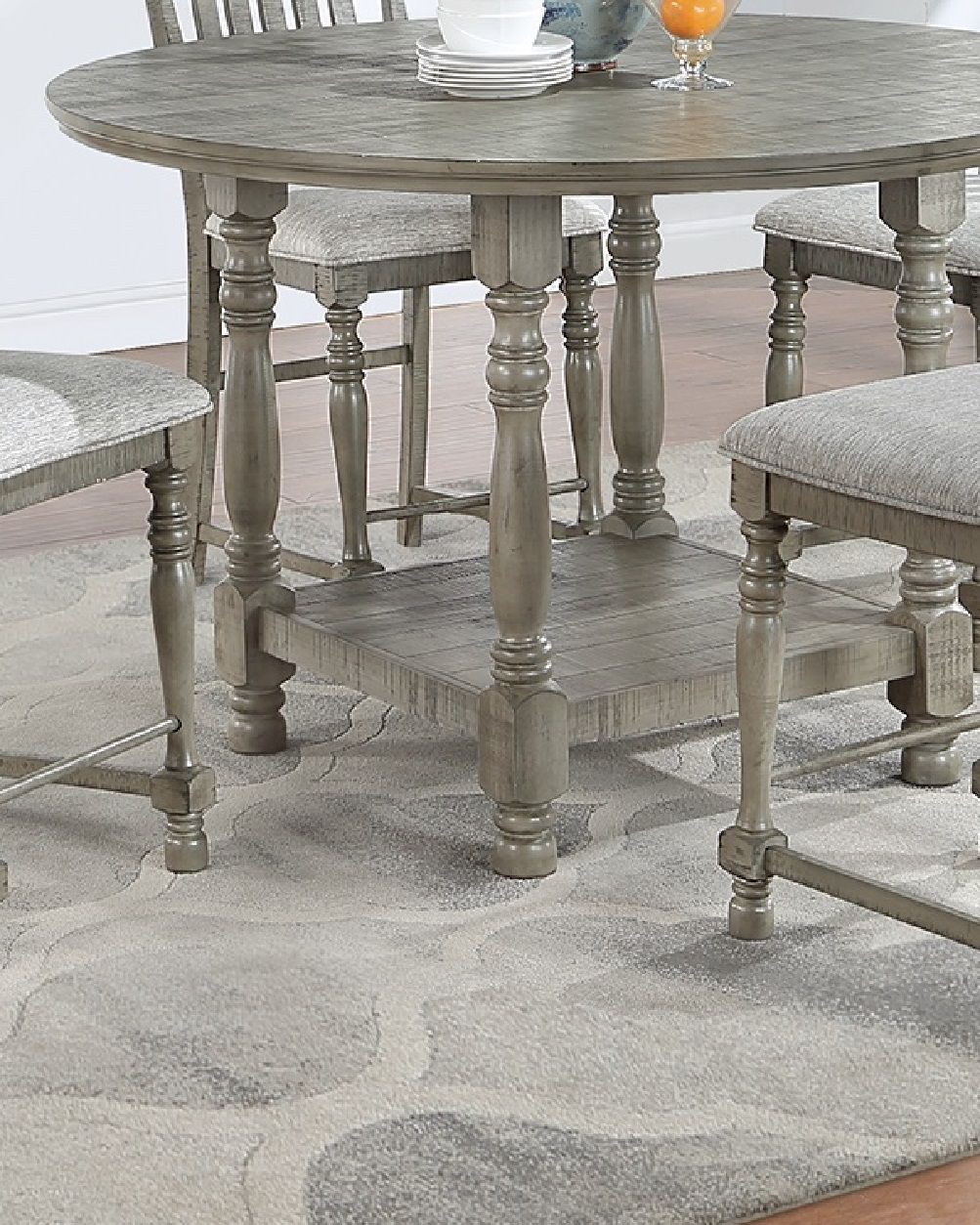 Dining Table 4x High Chairs 5pcs Counter Height Dining Set Light Grey Finish Dining Room Furniture Plush Upholstered Fab image 14