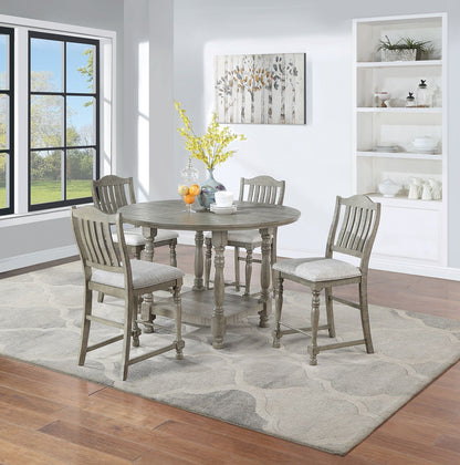 Dining Table 4x High Chairs 5pcs Counter Height Dining Set Light Grey Finish Dining Room Furniture Plush Upholstered Fab image 7