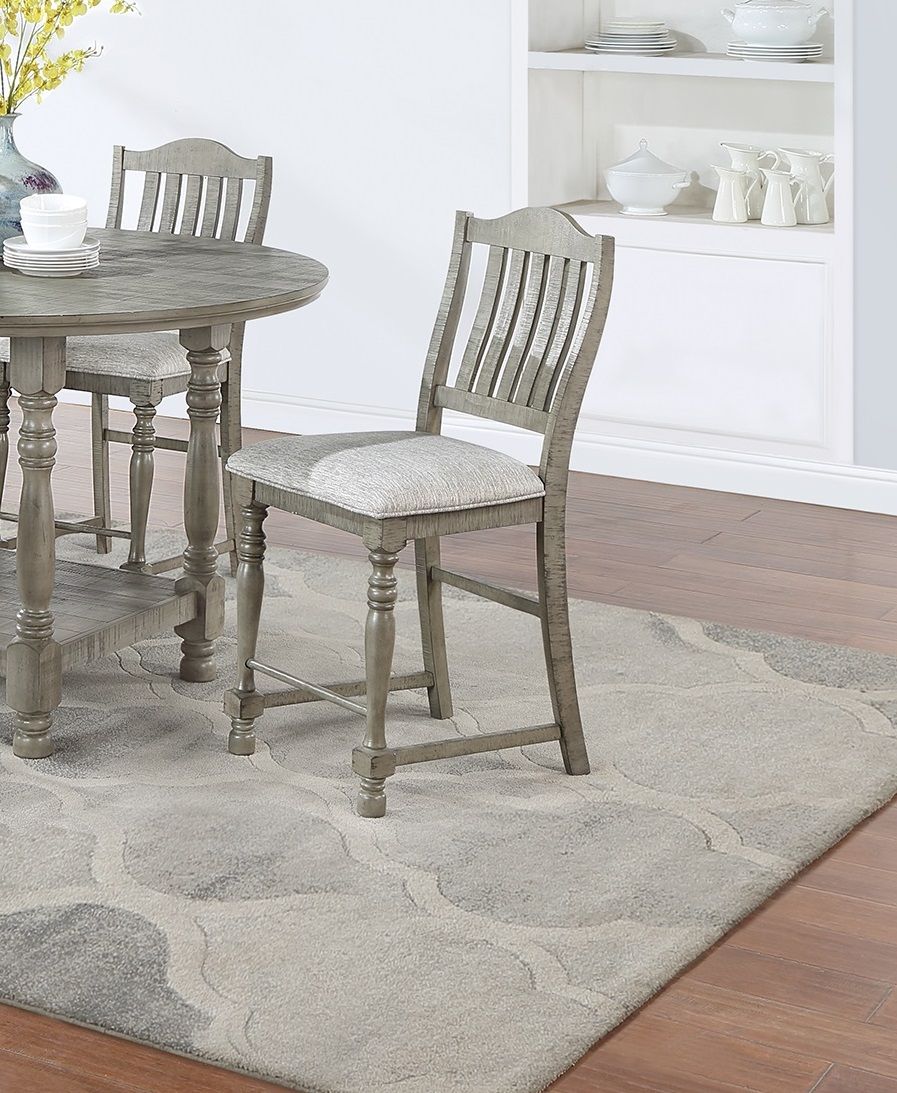 Dining Table 4x High Chairs 5pcs Counter Height Dining Set Light Grey Finish Dining Room Furniture Plush Upholstered Fab image 5