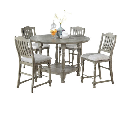 Dining Table 4x High Chairs 5pcs Counter Height Dining Set Light Grey Finish Dining Room Furniture Plush Upholstered Fab image 9