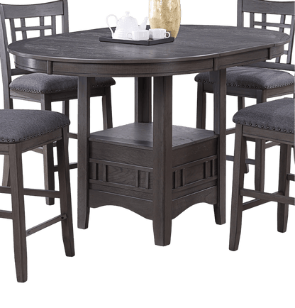 Dining Table Round Counter height Dining Table w Shelve 1pc Table Only Built In Leaf Solid wood Gray Finish image 3