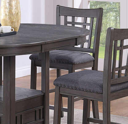 Dining Table Round Counter height Dining Table w Shelve 1pc Table Only Built In Leaf Solid wood Gray Finish image 5