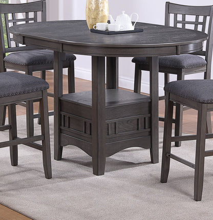 Dining Table Round Counter height Dining Table w Shelve 1pc Table Only Built In Leaf Solid wood Gray Finish image 2