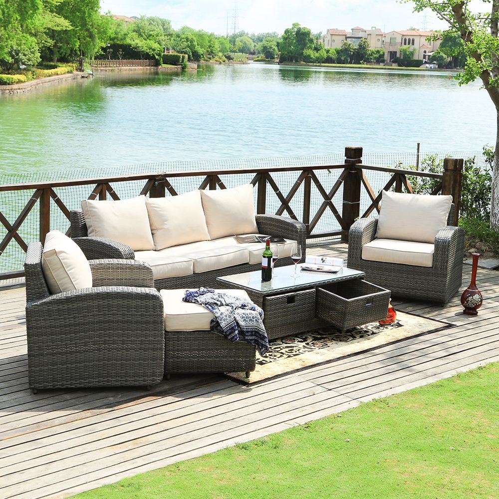 Direct Wicker 5-Piece Outdoor Rattan Furniture Patio Conversation Set with Cushion image 3
