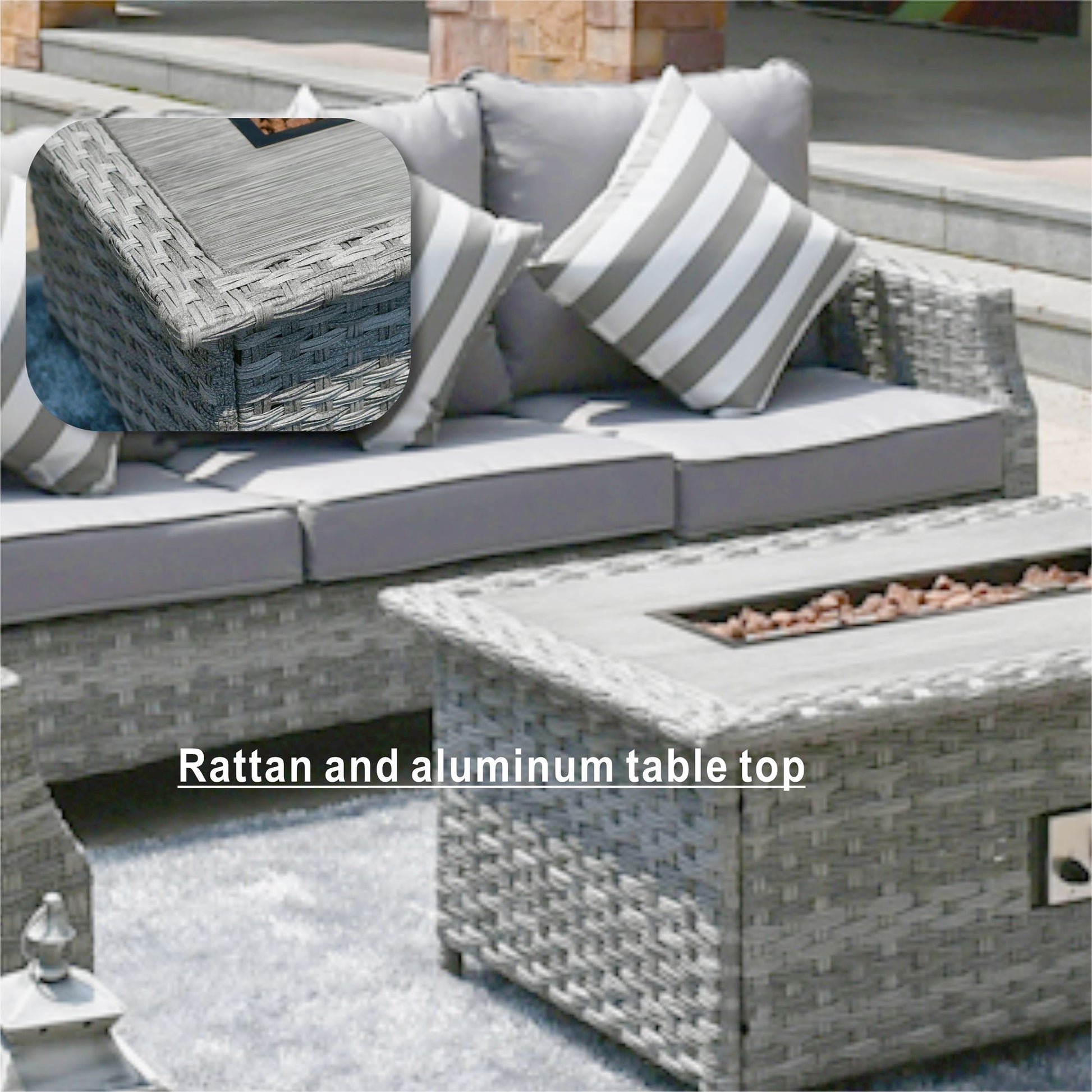 Direct Wicker 5-Piece Wicker Patio Fire Pit Sectional Seating Set with Gray Cushions image 12