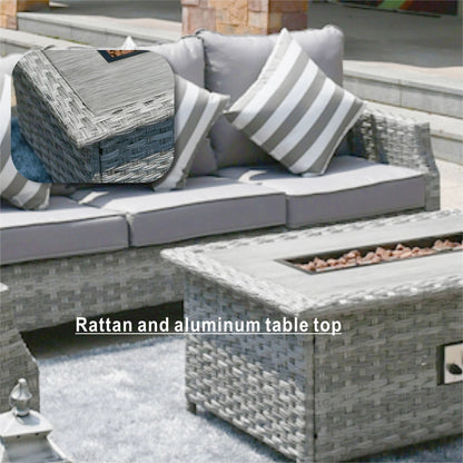 Direct Wicker 5-Piece Wicker Patio Fire Pit Sectional Seating Set with Gray Cushions image 12