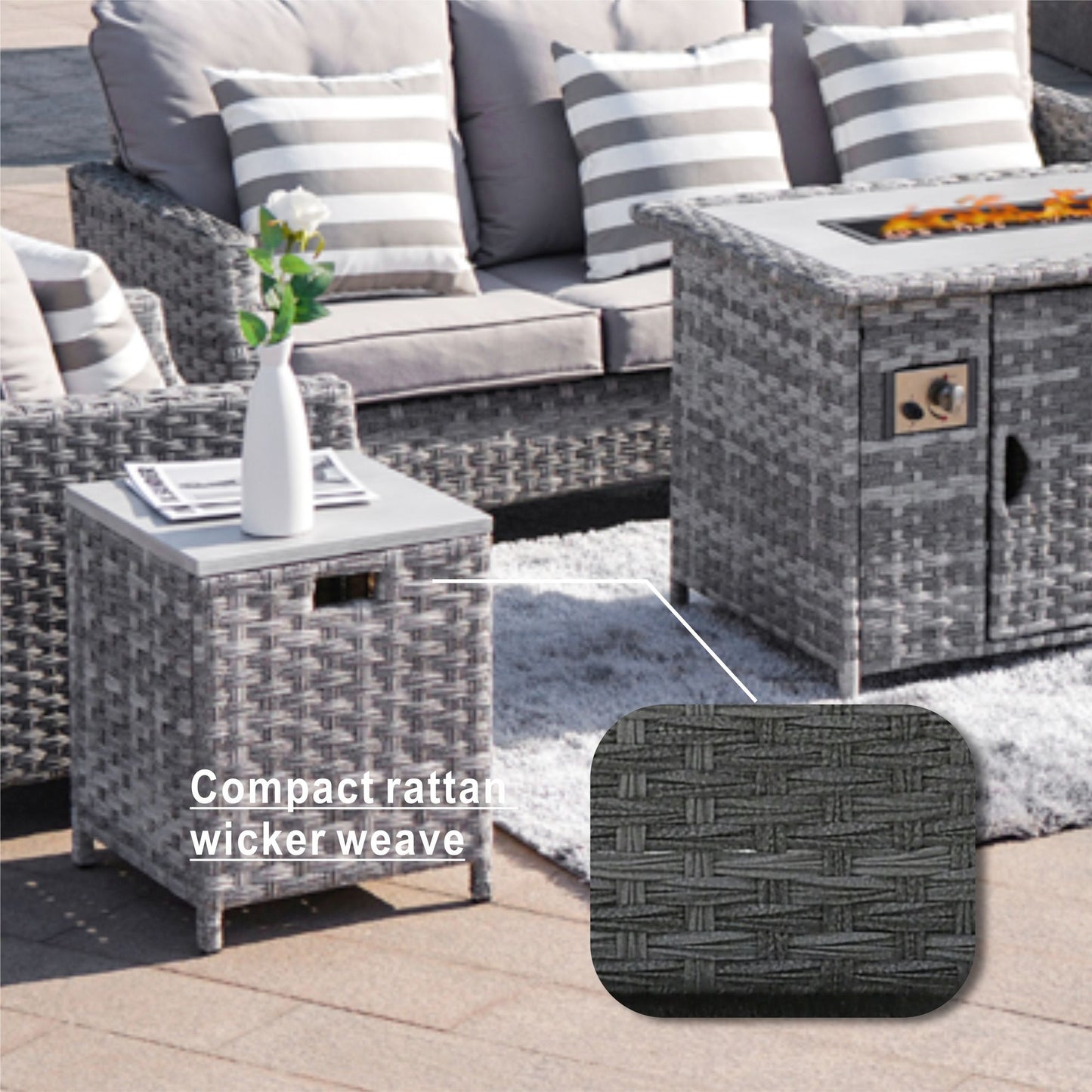 Direct Wicker 5-Piece Wicker Patio Fire Pit Sectional Seating Set with Gray Cushions image 4