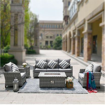 Direct Wicker 5-Piece Wicker Patio Fire Pit Sectional Seating Set with Gray Cushions image 10