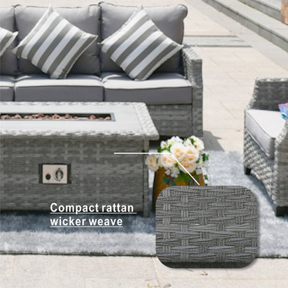 Direct Wicker 5-Piece Wicker Patio Fire Pit Sectional Seating Set with Gray Cushions image 11