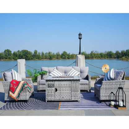 Direct Wicker 5-Piece Wicker Patio Fire Pit Sectional Seating Set with Gray Cushions image 1