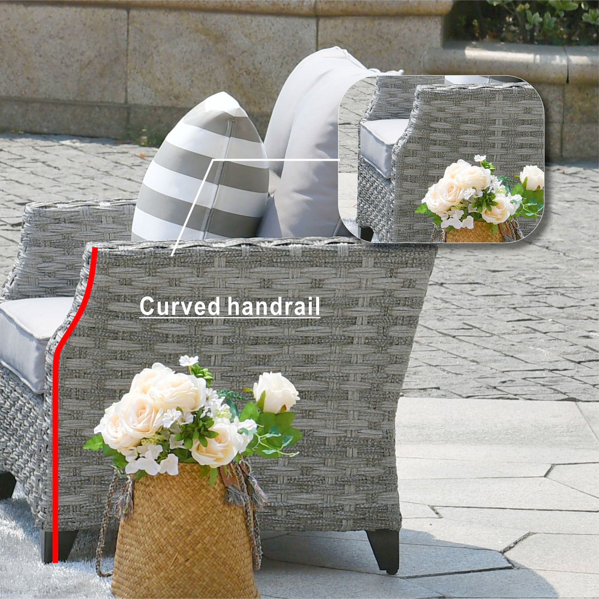 Direct Wicker 5-Piece Wicker Patio Fire Pit Sectional Seating Set with Gray Cushions image 13