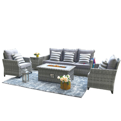 Direct Wicker 5-Piece Wicker Patio Fire Pit Sectional Seating Set with Gray Cushions image 9