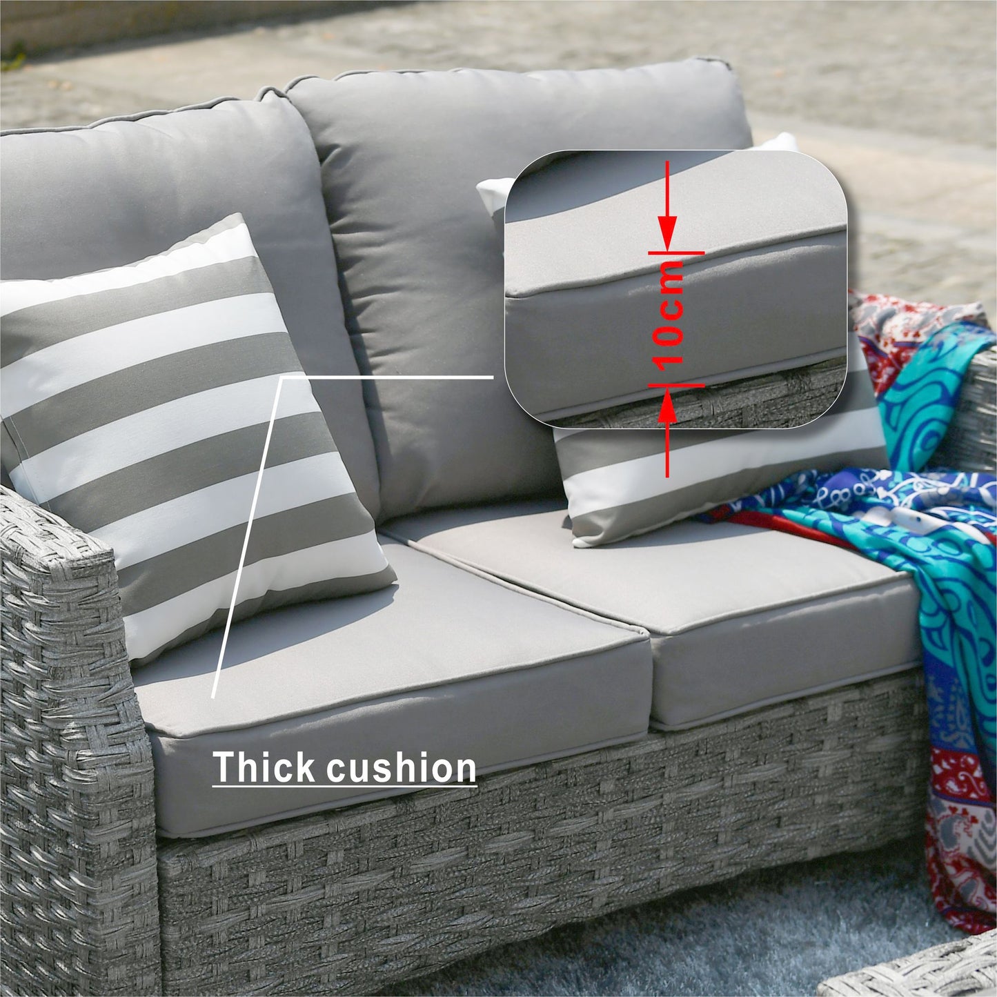Direct Wicker 5-Piece Wicker Patio Fire Pit Sectional Seating Set with Gray Cushions image 14