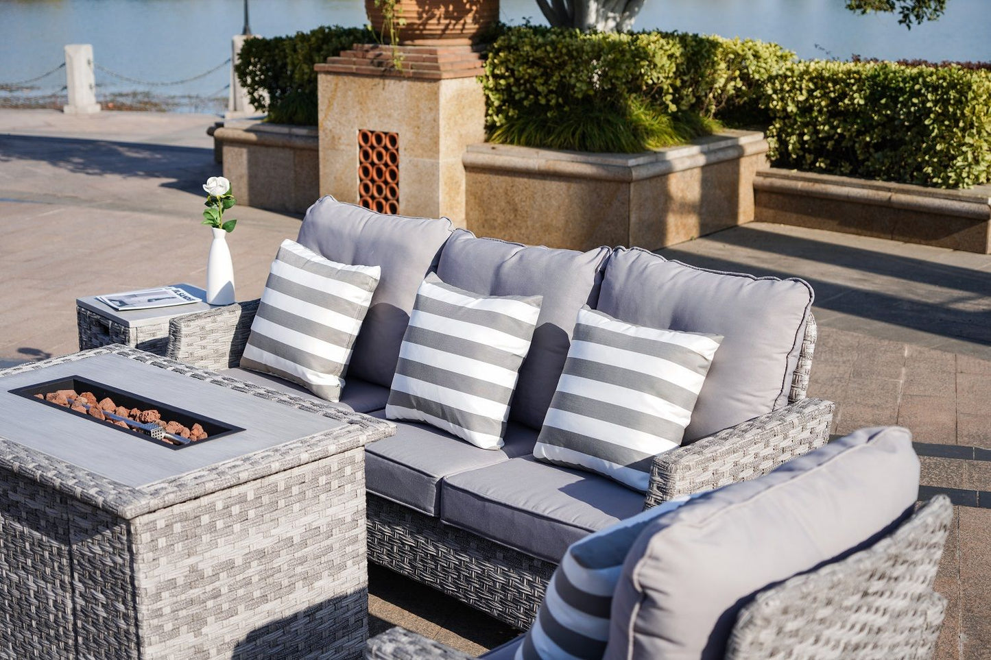 Direct Wicker Gray Wicker Sofa Set Outdoor Furniture Conversation Set with Firepit Table image 6