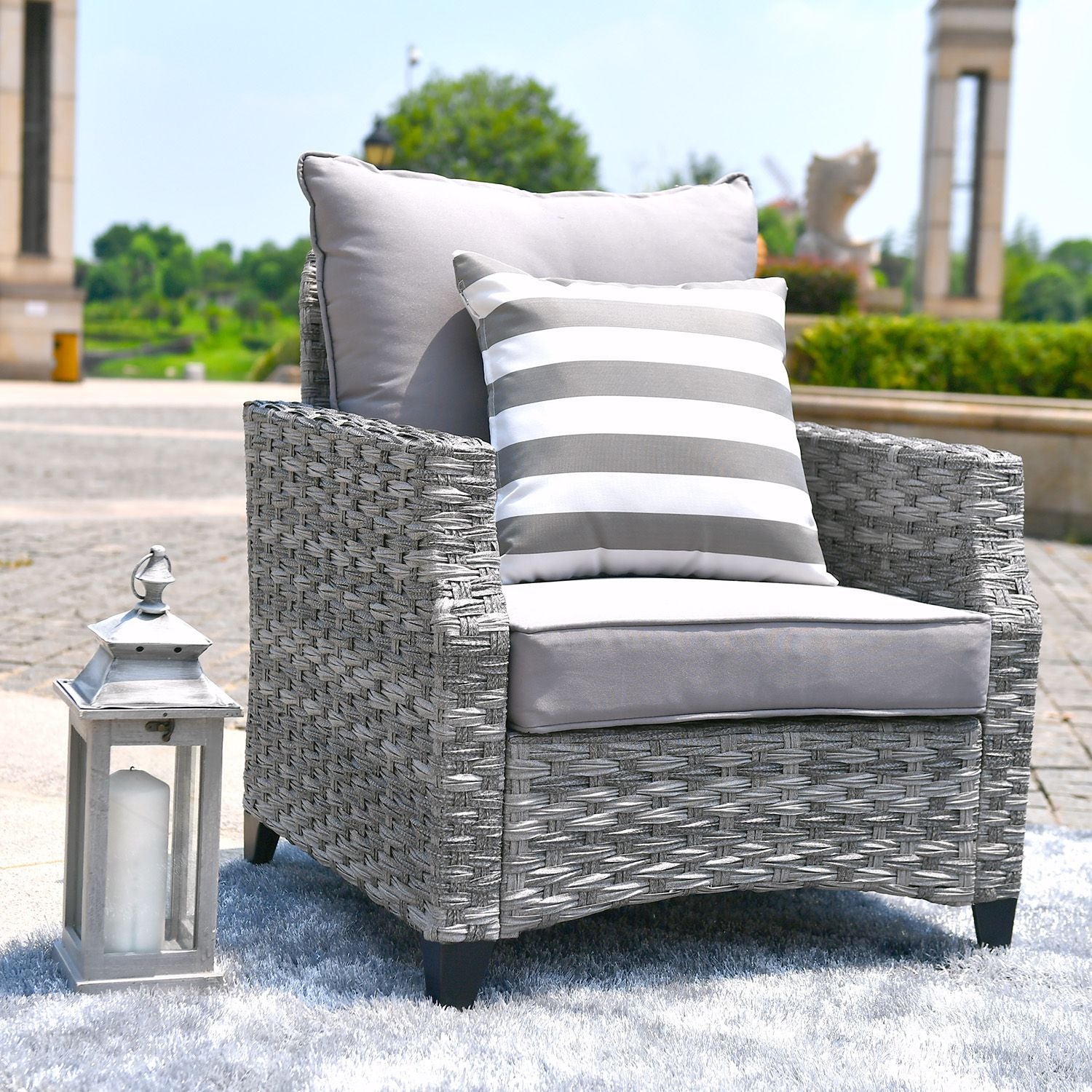 Direct Wicker Gray Wicker Sofa Set Outdoor Furniture Conversation Set with Firepit Table image 5