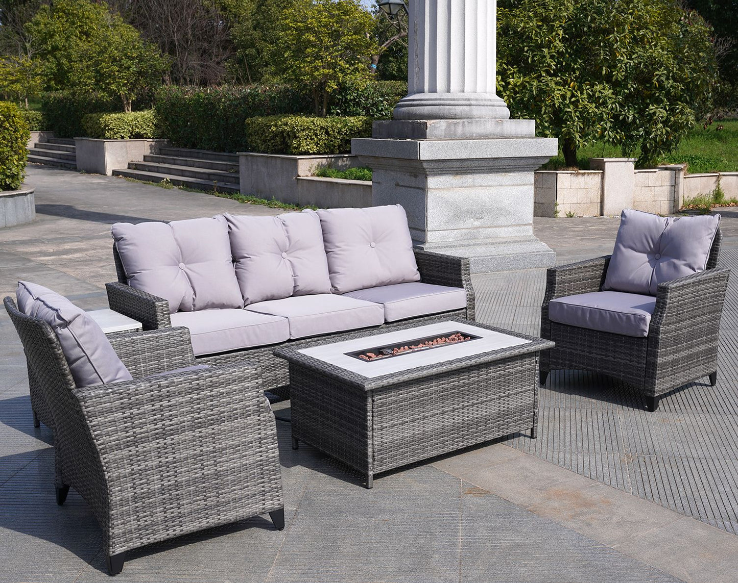 Direct Wicker Gray Wicker Sofa Set Outdoor Furniture Conversation Set with Firepit Table image 8